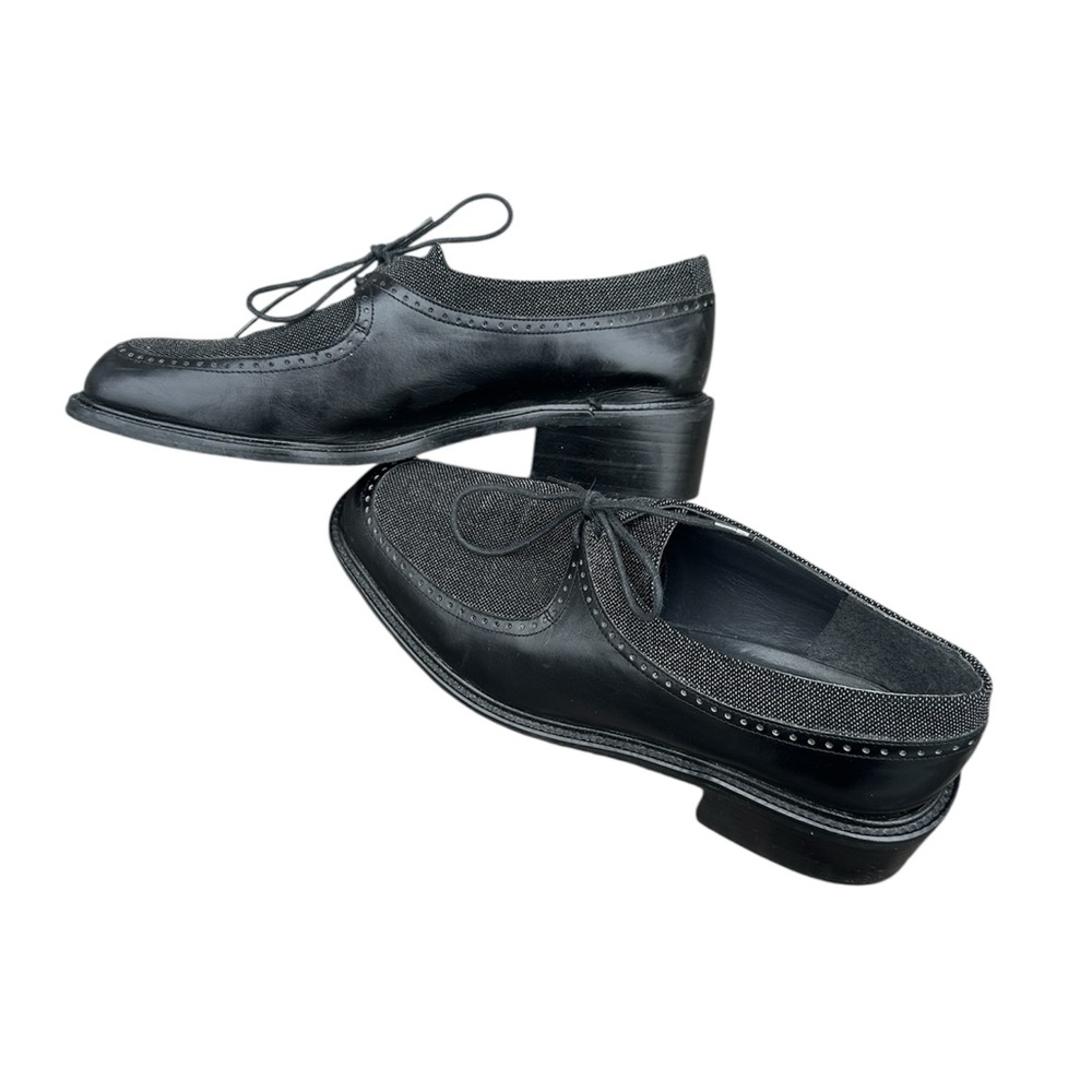 Women’s Stuart Weitzman Black Oxford Loafer Sz 9 Gatsby Tweed Lace up 1.5 Heel